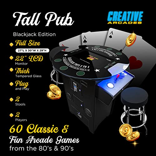 Creative Outdoor Distributor Full-Size Arcade Table 2-Player 60 Games 22" Tall Blackjack Design