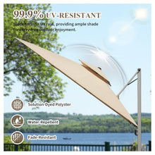 OROTLECT 10' x 10' Square Cantilever Patio Umbrella with Center Pole - Beige Aluminum Outdoor Shade with Hydraulic Lift, 360° Rotation & UPF 50+ Sun Protection