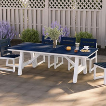 Costaelm Rectangle Patio Table, 8-Person Backyard Table 90" HDPE Dining Table with Umbrella Hole and Metal Frame for Outside, Garden, Poolside, Deck, Porch, Balcony, Navy Blue