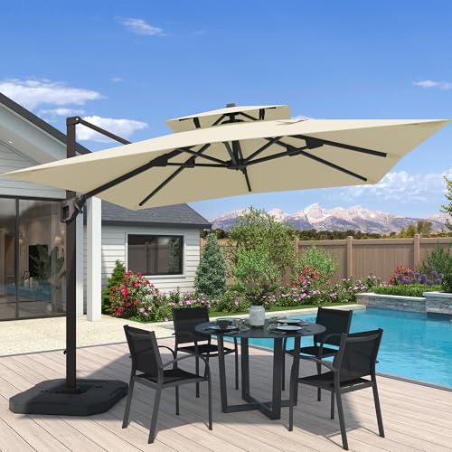 CoolCover by Han 10x10 FT Outdoor Cantilever Patio Umbrella with Base