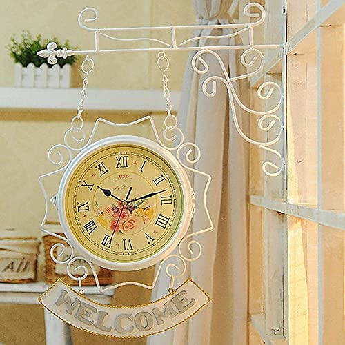ZYBB Outdoor Clock Garden Clocks, Double Sided Outdoor Wall Clock Retro Outdoor Clocks Battery Operated Silent （10 Inch）(Color:B)