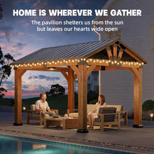 10x12 ft Ceder Wood Gazebo, Hardtop Gazebo with Galvanized Steel Peak Roof
