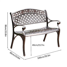 YHdtUO Outdoor Bench Metal Garden Bench for Front Porch Patio Garden Yard, 2-Person Outdoor Bench with Backrest and Armrest, Copper Color Cast Aluminum Garden Benche