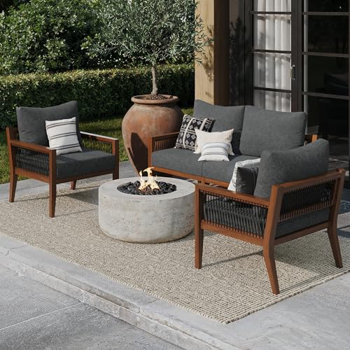 Nathan James Freya Bohemian Wood Loveseat Dark Acacia Wood/Dark Gray Cushion