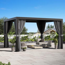 Big Leaf 10'x12' Louvered Pergola with USB Charging Station - Outdoor Aluminum Pergola with Built-in Drainage, Privacy Netting & Weatherproof Curtains, Patio Cover for Deck, Easy Assembly, Black