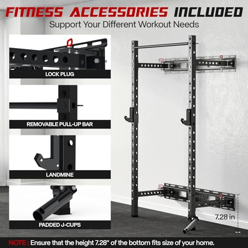 SkiPack Folding Squat Rack Wall Mounted with Weight Bench Black