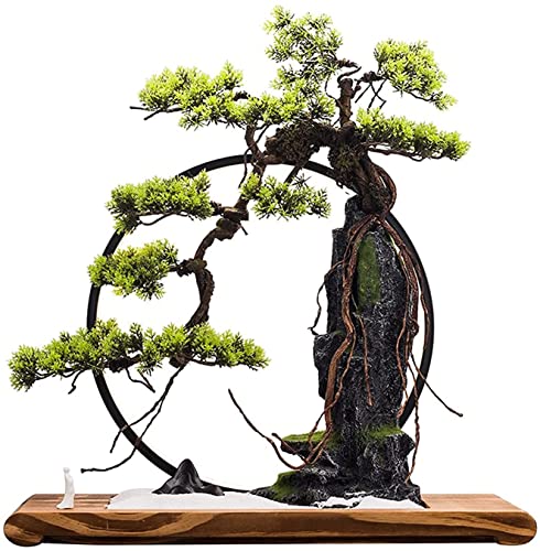 LSHAOBO 21-inch Artificial Bonsai Tree Potted Plant, Simulated Pine Tree Bonsai with Lights, Fake Plants for Desktop Home Office Display
