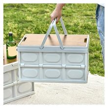 BMXIAJW Camping Portable Picnic Basket Storage Box Folding Large Capacity Thickened With Wooden Cover Car White Finishing Bo