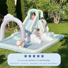 Bounceland Splash N’ Dash Dream Water Slide, 14.4ft L x 9.1ft W x 6.8ft H inflated Size, Outdoor Fun w/Long Slide, Giant Splash Pool, Water Spray, Climbing Wall, Active Play for Kids