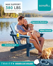 SERWALL Folding Adirondack Chair Set of 4 with Cup Holder for Fire Pit-Blue