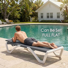 Kozyard Outdoor Chaise Lounge Chair, Full Flat Adjustable Patio Lounger with Aluminum Frame & Resin Legs, Textilene Fabric for Poolside, Backyard & Beach (Gray, 2Chairs + Table)