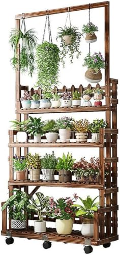 ARTUNV Hanging Ladder Plant Stand 4 Tier, Adjustable Flower Shelf with Rod