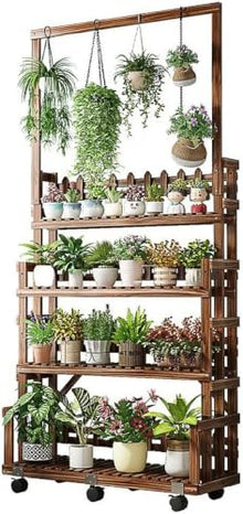 ARTUNV Hanging Ladder Plant Stand 4 Tier, Adjustable Flower Shelf with Rod