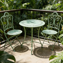 Dexinhdh Set of 3 Patio Bistro Set, Outdoor Side Tables & Garden Chair, Retro and Old Texture, Portable Metal Picnic Tables with Large Tabletop & 2 Chairs for Yard Backyard(Green)