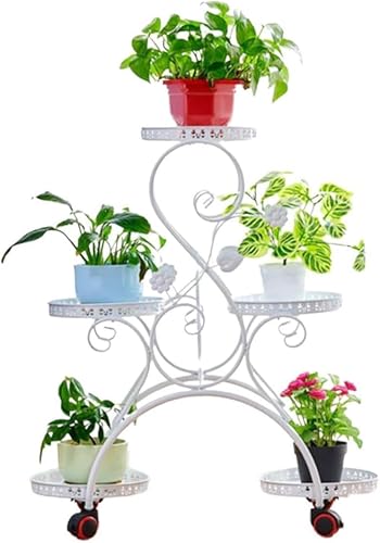 Fashion Plant Stand Indoor Outdoor Metal 5 Tier Flower Pot Holder Display Rack Vertical Plant Shelf Wrought Iron Corner Planter Rack Movable Floor Standing Flower Pot Stand For Garden Patio Law
