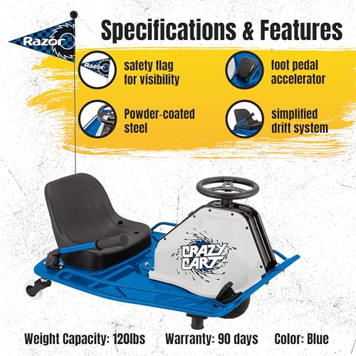 Razor High Torque Motorized Crazy Cart with Drift Bar Blue 2 Pack