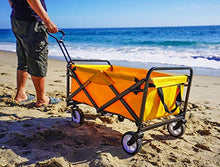 Wagon All Terrain Folding Utility Wagon with Push Bar - Portable Rolling Heavy Duty 80 KG. Capacity Canvas Fabric Cart - Beach, Garden, Sporting Events, Park, Picnic