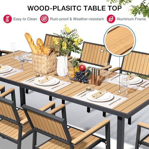 Pamapic 10-Piece Patio Dining Set Outdoor Aluminum Furniture with Teak Table Top and 8 Stackable Chairs