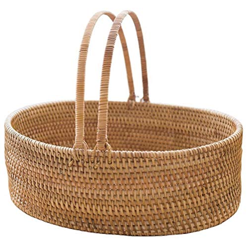 GUANKAOBING Simple Rattan Hand Basket Picnic Basket Living Room Bedroom Desktop Storage Basket Shopping Basket
