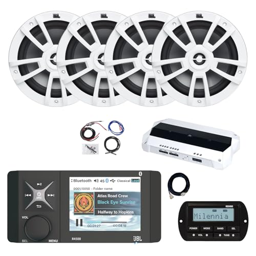 Enrock Marine JBL Wake Series R4500 Marine Radio Receiver with 4x 8" Speakers White