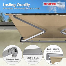 ADVANING Classic Series 8'X7' Manual Retractable Awning, 100% Acrylic UV+ Sun Shade Canopy, Light Taupe (Solid), MA0807-A013H