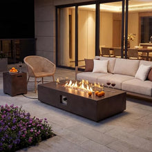 COSIEST 2-Piece Outdoor Propane Fire Table Set, Rectangle Concrete 56" x 28" Bronze Fire Pit (Certified, 50,000 BTU) w 20lb Tank Table, Wind Guard, Waterproof Cover for Garden, Porch, Backyard