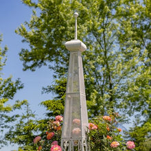 Zaer Ltd. Fancy Eiffel Tower-Inspired Two-Tiered Metal Plant Stand (Antique White, 9 Feet Tall)