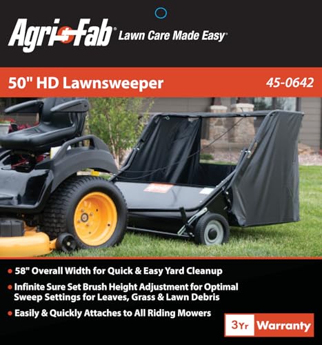 Agri-Fab 50 in Heavy Duty Tow Behind Lawn Sweeper with 26 Cu Ft Hopper and Adjustable Brush Height