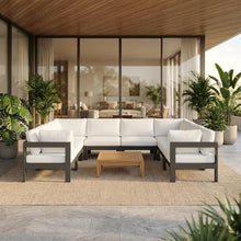 Outdoor Escape White Fabric Outdoor Patio Modular Sectional, Weatherproof Cushions, Spacious Seating, Durable Frame, Contemporary Style