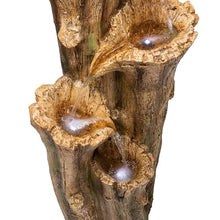 Alpine Corporation TZL268 47" Outdoor 3-Tier Tree Bark Water Fountain with LED Lights for Gardens, Patios, and Yards, Brown