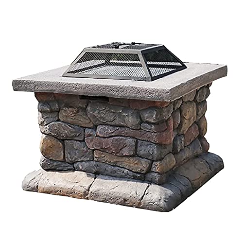 Campfire Patio Fire Pit,Large Outdoor Fire Pit,Portable Fire Pit,Table Brazier Garden,Square Fire Pit,Backyard Fire Pit,with Log Poker, Mesh Screen Lid 24.8In