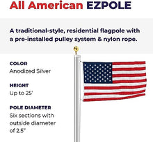 Ezpole 2-1/2” Diameter Heavy Duty All American Inground Flag Pole Kit for Outdoors-Winds to 130 MPH, with Sewn Nylon American Flag, Ground Sleeve, and All Hardware. 100% Made in USA (25)