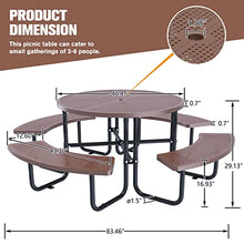 ADDJY Commercial Picnic Tables with Umbrella Hole for Outdoors, All Metal Heavy Duty Picnic Table with Benches for School, Hospital, Coffee Shop, Brown