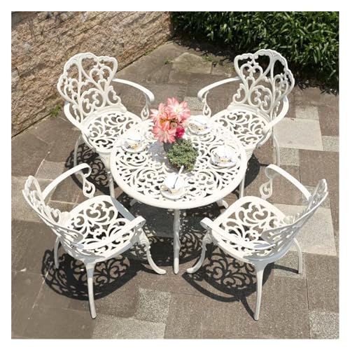 GLigeT Balcony Table and Chair Set Outdoor Cast Aluminum Tables and Chairs Courtyard Garden Hotel Terrace Combination Leisure Metal Round Patio Table Bistro Table Set (Color : 4 Chairs One Table)