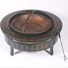 Garden Fire Pit Grill Bowl Grill Barbecue Rack Outdoor Metal Firepit Round Table Backyard Patio Garden Stove Wood Burning Fire Pit with Spark Screen, Log Poker and Cover,Outdoor Fire Pits