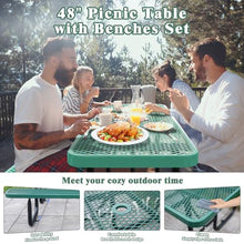 Heavy Duty Picnic Table with Umbrella Hole, Expanded Meta Outdoor Metal Patio Dining Table & Outdoor Bench Set, Steel Mesh Dining Furniture for Garden, Lawn, Patio (4FT Rectangular Table/ Green)