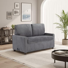 Serta® Darnold 53.5" Pull-Out Sleeper Loveseat, Twin Size, Dreamcoil® Comfort, Memory Foam Pull-Out Mattress, USB-C and USB-A Power Ports, Soft Corduroy Fabric, Grey