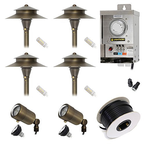 Lightkiwi Q1678 Low Voltage LED Landscape Lighting Kit - (2) Macro Spotlight (4) Path Light Kit