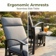 VOOTOLOVER Adjustable Outdoor Recliner Chair with Flip Table, 150° Recline, Removable Olefin Cushions, 350lb Capacity, Gray
