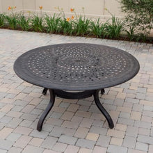 Darlee Elisabeth 7 Pc Cast Aluminum Dining Set w/ 60 Inch Round Table & Swivel Rockers in Antique Bronze/Beige Canvas