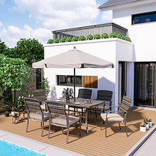 Pamapic 8504 Patio Dining 7 Piece, Outdoor Wicker Furniture Set for Backyard Garden Deck Poolside/Iron Slats Table Top, Removable Cushions, 7 Pack, Beige