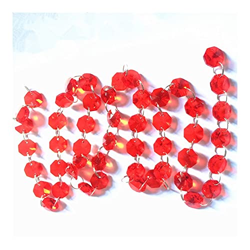 JUIYU Garden Suncatchers 100m/lot Red K9 Crystal Octagon Chandelier Beads DIY Garland Strands for Chandelier Parts/Wedding Party Decoration Handmade Pendant Necklaces
