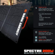 Dark Energy Spectre 200W Rugged Folding Solar Panel | IP67 Waterproof, 200 lb Crush-Proof, Flexible Cells, Chainable to 600W Array, Off-Grid Basecamp & Emergency Backup Power