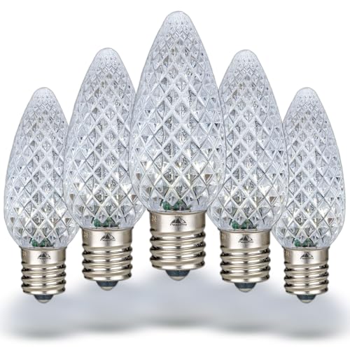 Novelty Lights 250CT C9 LED Faceted Ultra Bright Dimmable Outdoor Christmas Light Replacement Bulbs Decorative LED Christmas Lights, Pure White