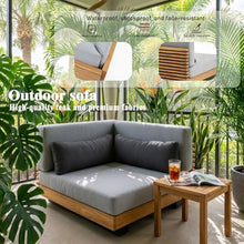OTSUN Outdoor Corner Sofa, Teak Wood Slatted Base and Aluminum Frame L-Shaped Single Seat Outdoor Sofa Furniture for Patio Backyard Poolside