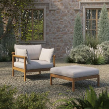 Modway Eleni 2-Piece Outdoor Teak Wood Armchair and Ottoman Set in Natural Sail – Patio Armchair with Ottoman
