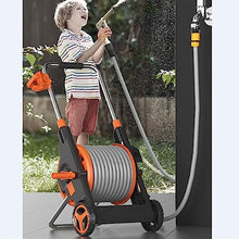 FYorbitH Garden Hose Holder Foldable Garden Hose Reel Cart, Mobile Garden Trolley with Wheels, with Hose Sprayer Nozzle and 50M/164Ft 1/2'' Hose, Fully Assembled Hose Reel Cart