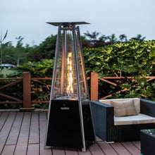 PATIOEASY Propane Patio Heater, Outdoor Pyramid Heater with Hammered Black Finish and Anti-Tilt Switch for Backyard, Deck, Garden