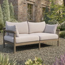 Modway Eleni Outdoor Teak Wood Loveseat in Weathered Gray Pebble – 64 Inch Patio 2 Seat Sofa with Sunproof Foam Cushions