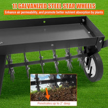 MERXENG 40" Tow Behind Aerator,Tow Behind Plug Aerator with Transport Wheels, Steel Teeth, Tray, Pull Behind Aerator with Adjustable Handle for Farm, Lawn, Garden, Black